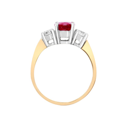 18ct Gold  Diamond Red Ruby Trilogy Engagement Ring 8mm - 18R568