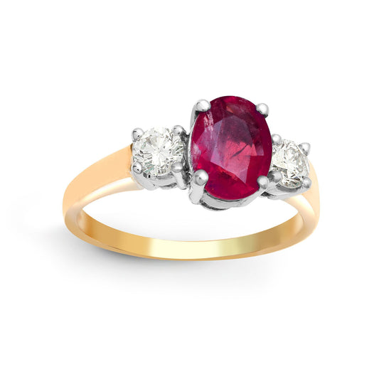18ct Gold  Diamond Red Ruby Trilogy Engagement Ring 8mm - 18R568