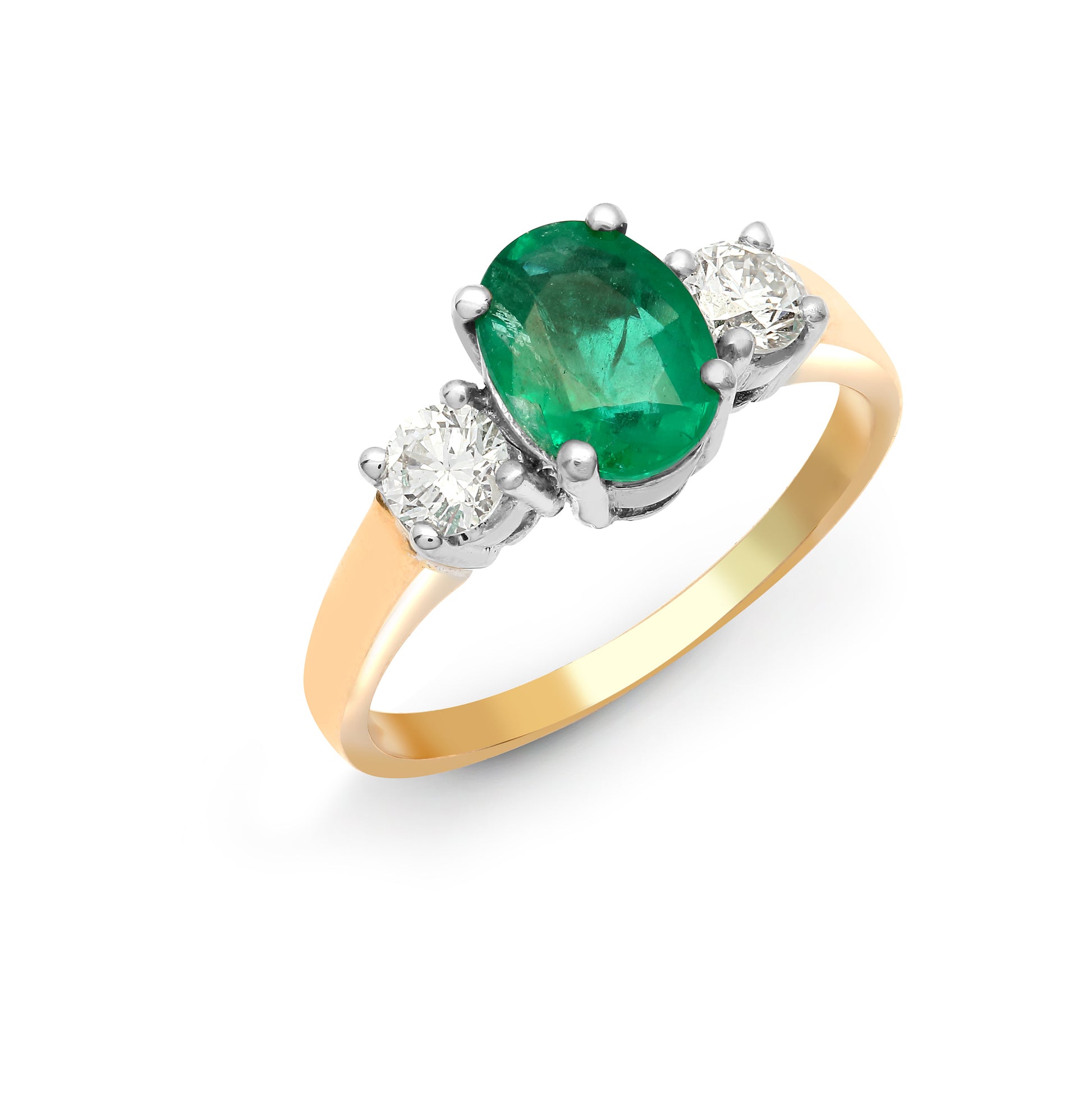 18ct Gold  Diamond Green Emerald Trilogy Engagement Ring 8mm - 18R569