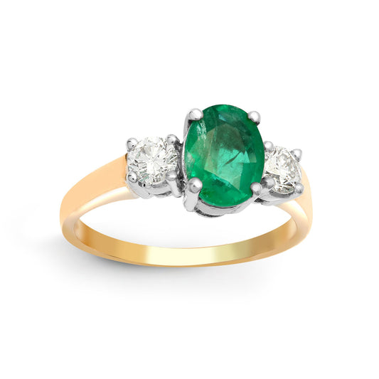 18ct Gold  Diamond Green Emerald Trilogy Engagement Ring 8mm - 18R569