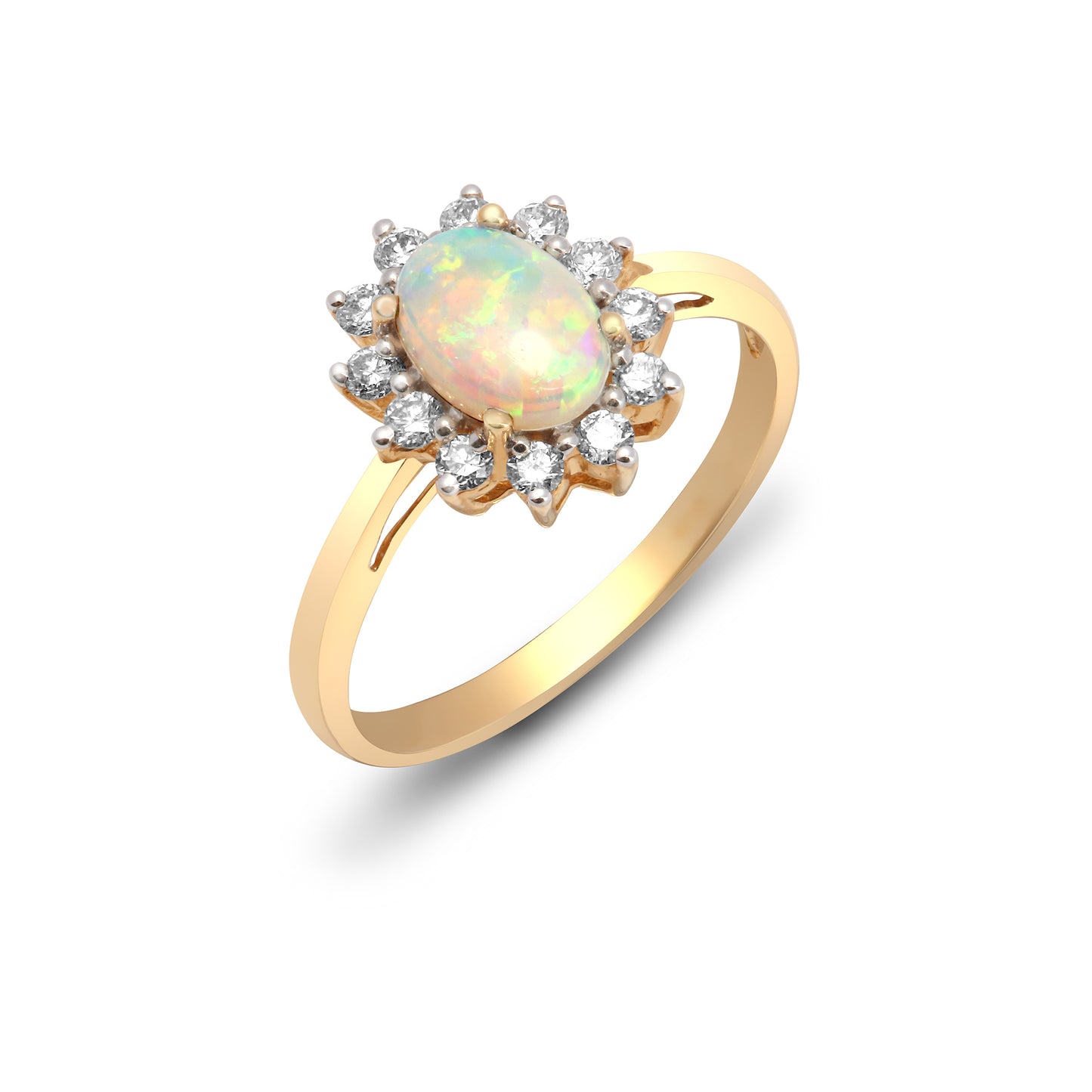 18ct Gold  0.2ct Diamond and Opal Solitaire Cluster Ring 11mm - 18R571