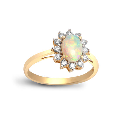 18ct Gold  0.2ct Diamond and Opal Solitaire Cluster Ring 11mm - 18R571