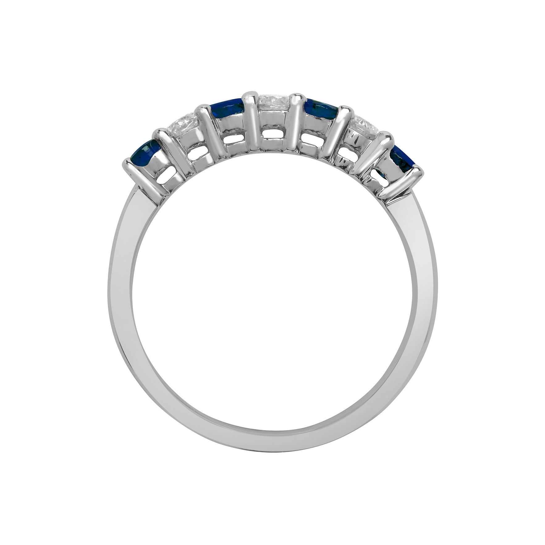 18ct White Gold  Diamond Blue Sapphire Half Eternity Ring 3mm - 18R572