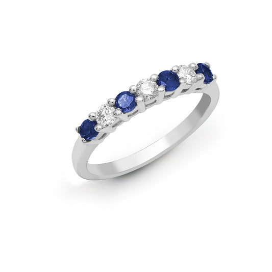 18ct White Gold  Diamond Blue Sapphire Half Eternity Ring 3mm - 18R572