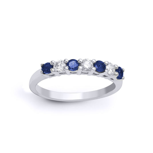 18ct White Gold  Diamond Blue Sapphire Half Eternity Ring 3mm - 18R572