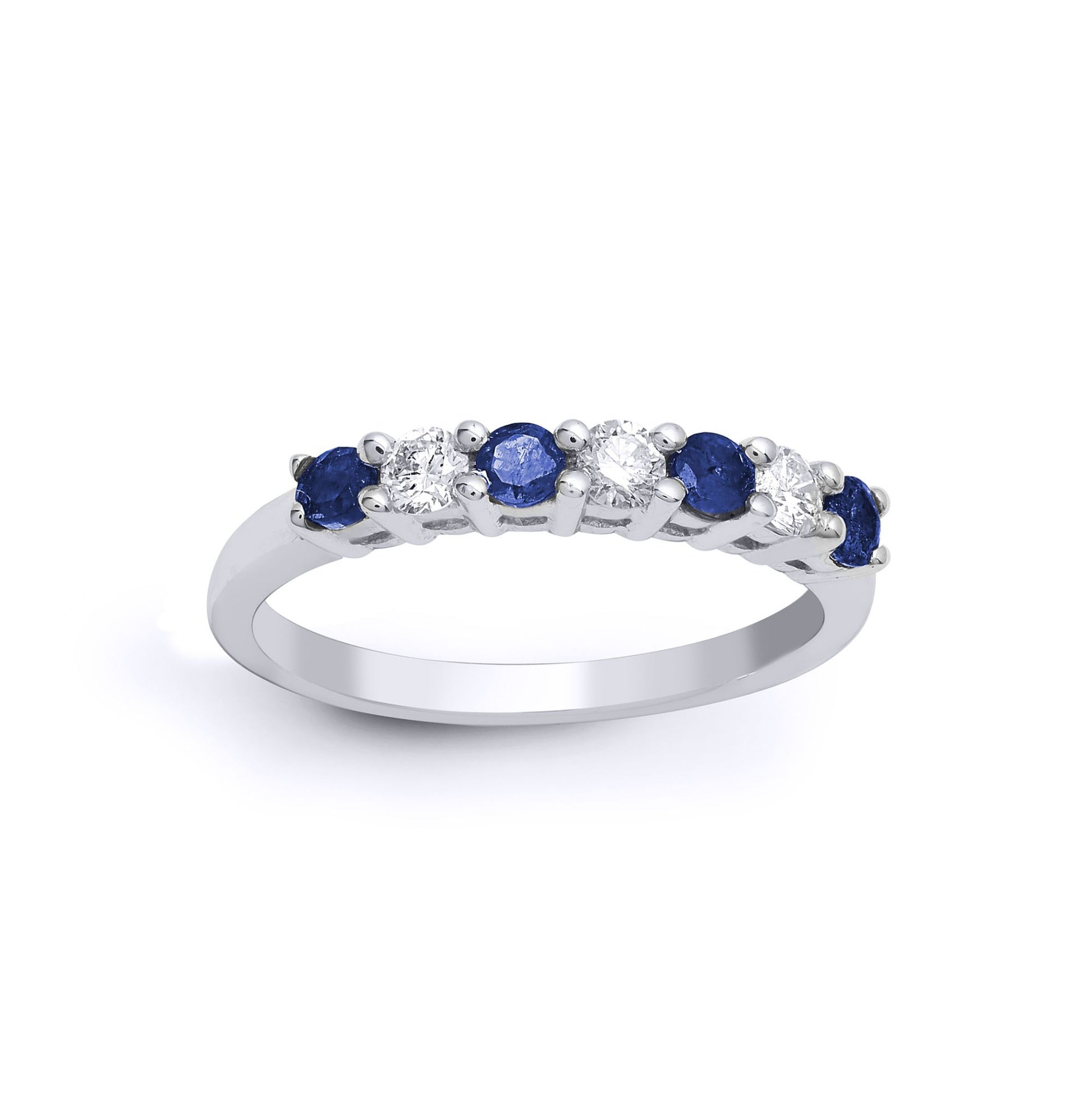 18ct White Gold  Diamond Blue Sapphire Half Eternity Ring 3mm - 18R572