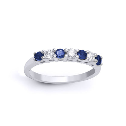 18ct White Gold  Diamond Blue Sapphire Half Eternity Ring 3mm - 18R572