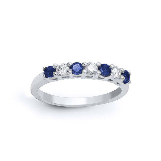 18ct White Gold  Diamond Blue Sapphire Half Eternity Ring 3mm - 18R572