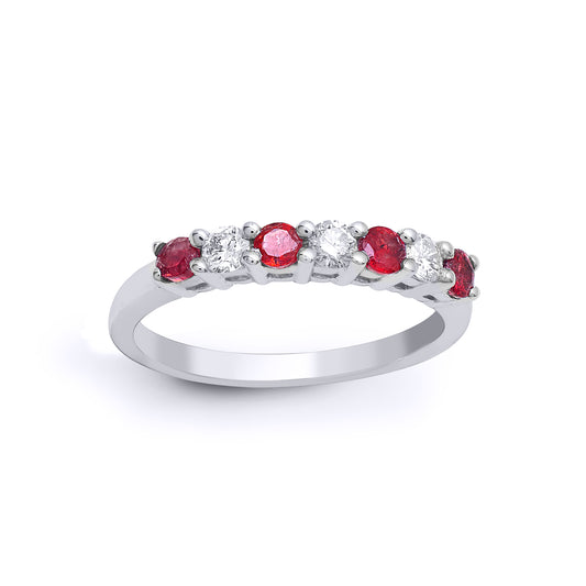 18ct White Gold  Diamond Red Ruby Half Eternity Ring 3mm - 18R573