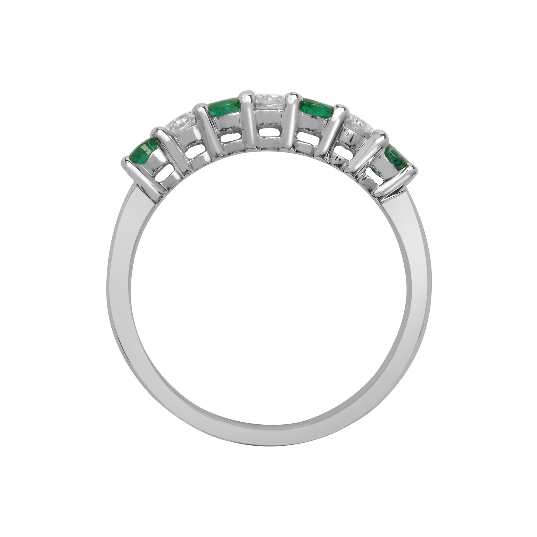 18ct White Gold  Diamond Green Emerald Half Eternity Ring 3mm - 18R574