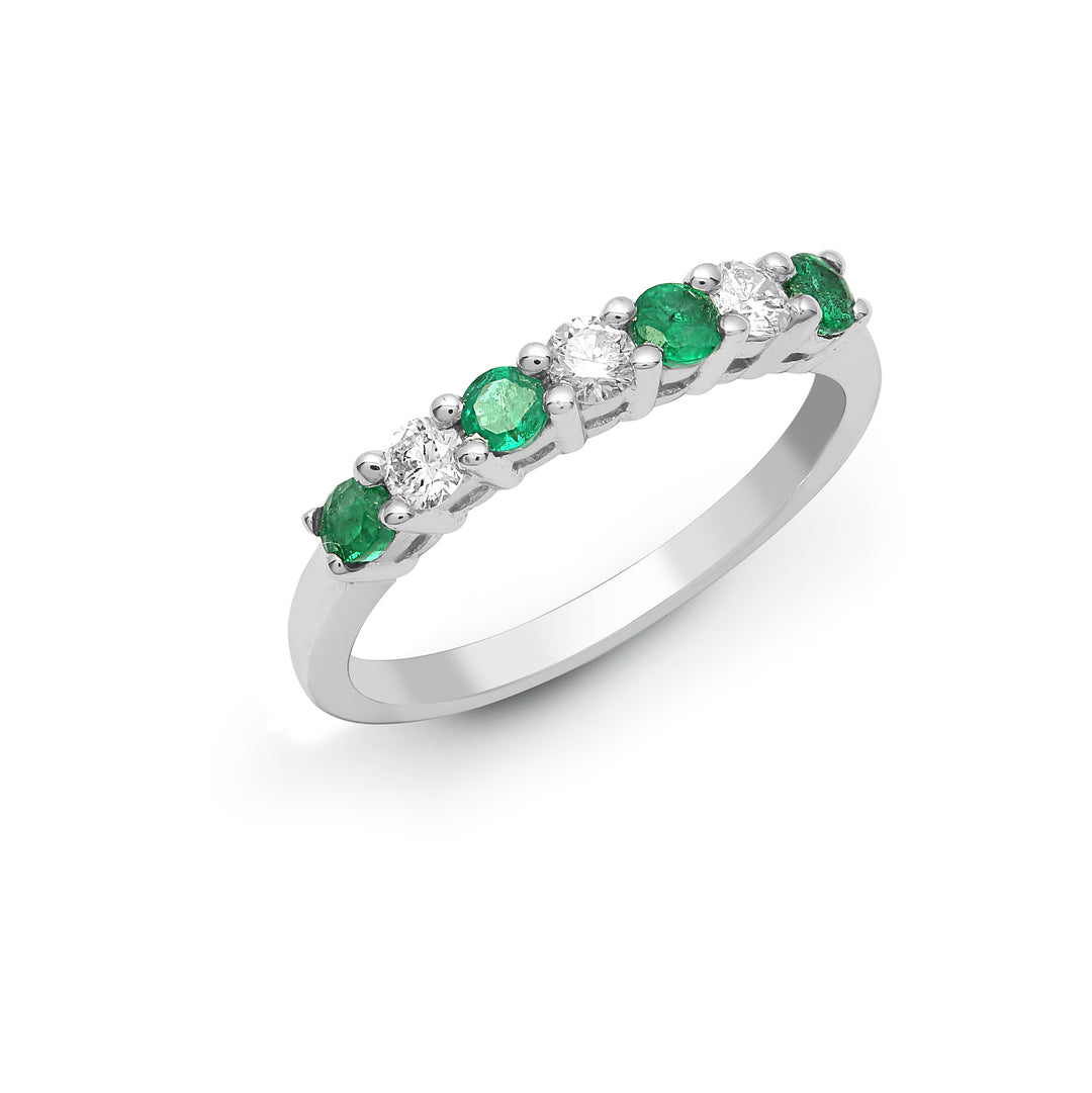 18ct White Gold  Diamond Green Emerald Half Eternity Ring 3mm - 18R574