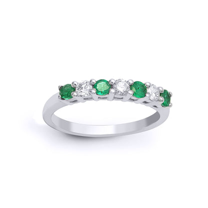 18ct White Gold  Diamond Green Emerald Half Eternity Ring 3mm - 18R574