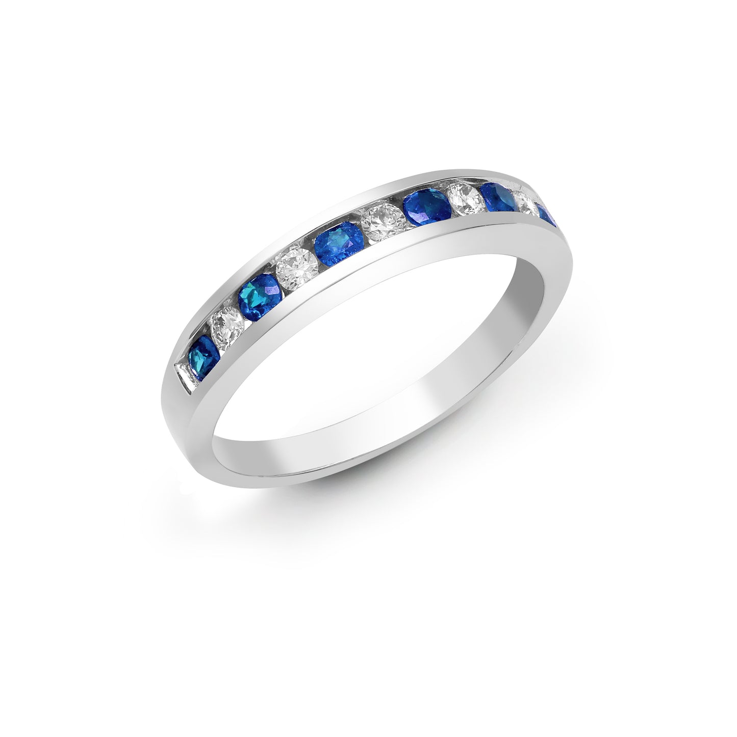 18ct White Gold  Diamond Blue Sapphire Half Eternity Ring 3.5mm - 18R588