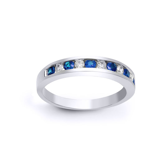 18ct White Gold  Diamond Blue Sapphire Half Eternity Ring 3.5mm - 18R588