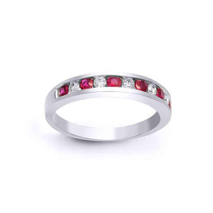 18ct White Gold  Diamond Red Ruby Half Eternity Ring 3.5mm - 18R589