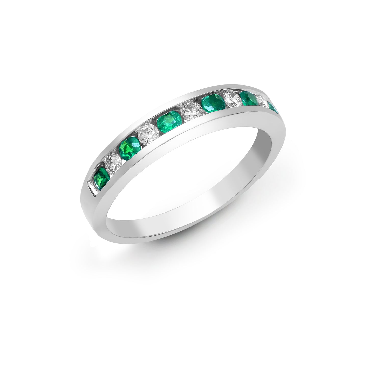 18ct White Gold  Diamond Green Emerald Half Eternity Ring 3.5mm - 18R590