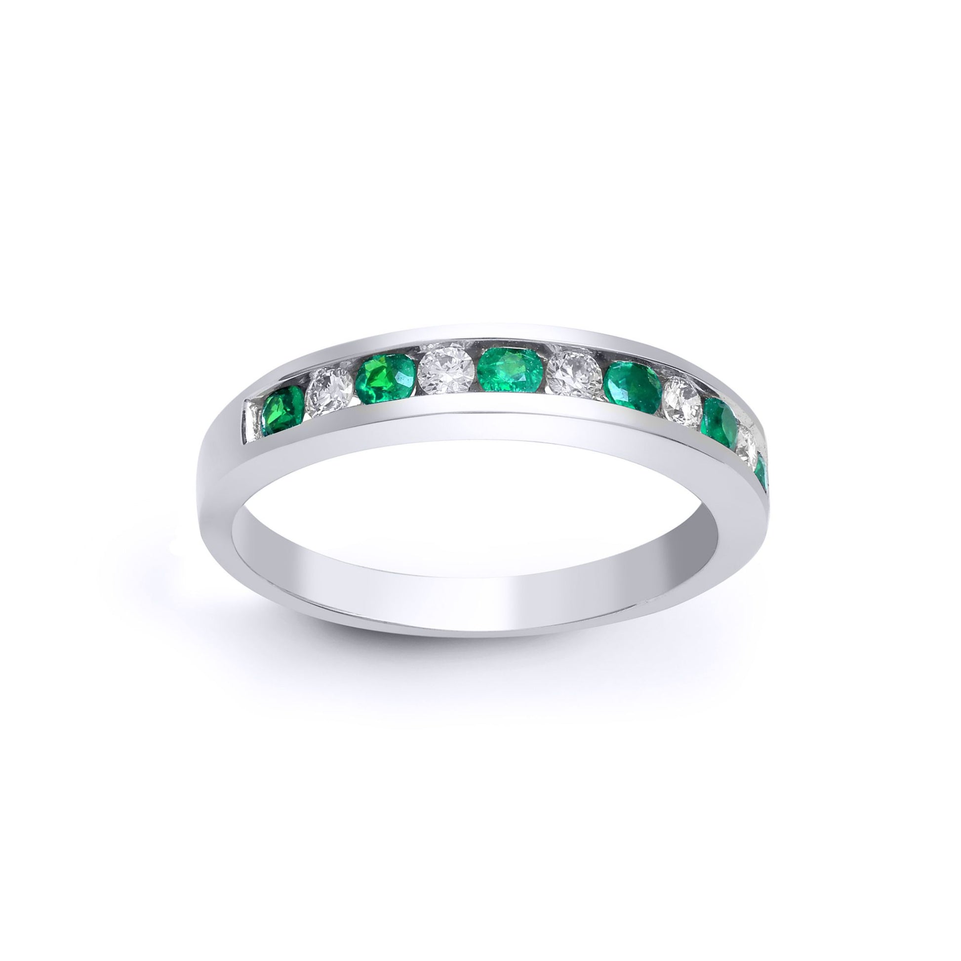 18ct White Gold  Diamond Green Emerald Half Eternity Ring 3.5mm - 18R590
