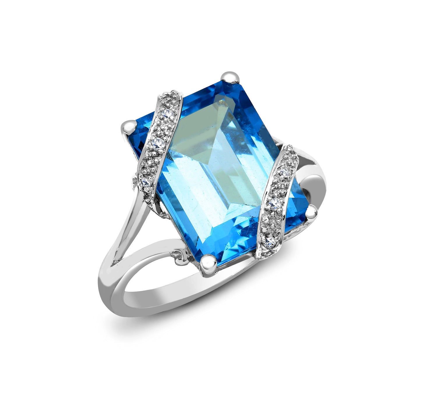 18ct White Gold  Diamond Blue Topaz Cocktail Solitaire Ring 16mm - 18R605