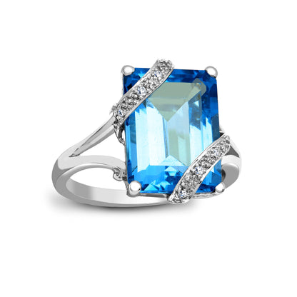 18ct White Gold  Diamond Blue Topaz Cocktail Solitaire Ring 16mm - 18R605