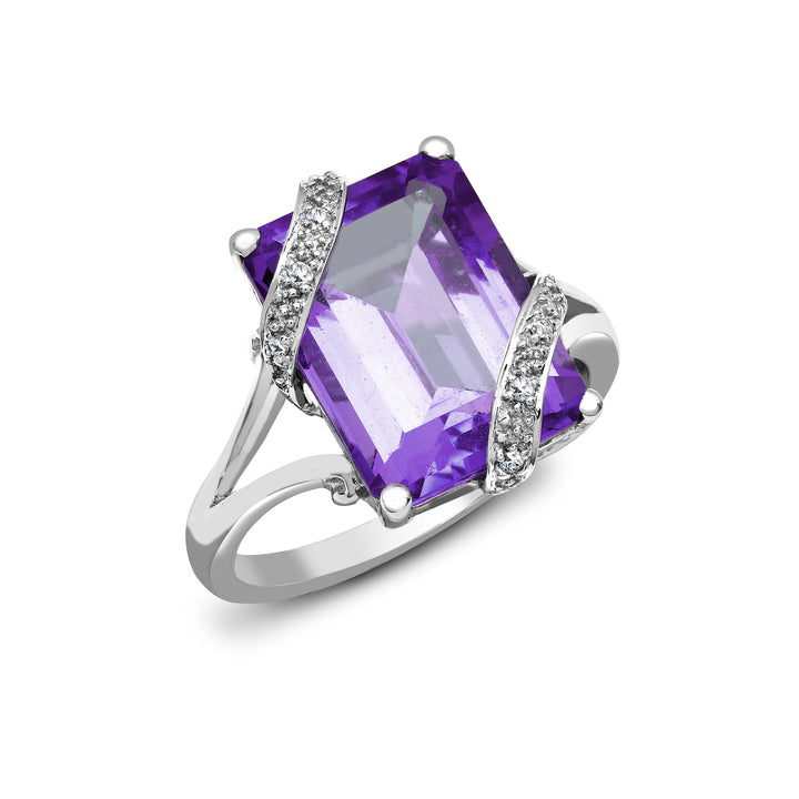 18ct White Gold  Diamond 7ct Amethyst Cocktail Solitaire Ring 16mm - 18R606