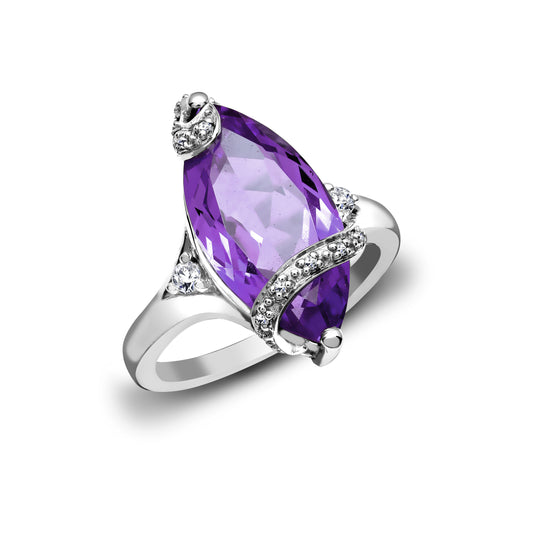 18ct White Gold  Diamond Amethyst Cocktail Solitaire Ring 20mm - 18R608