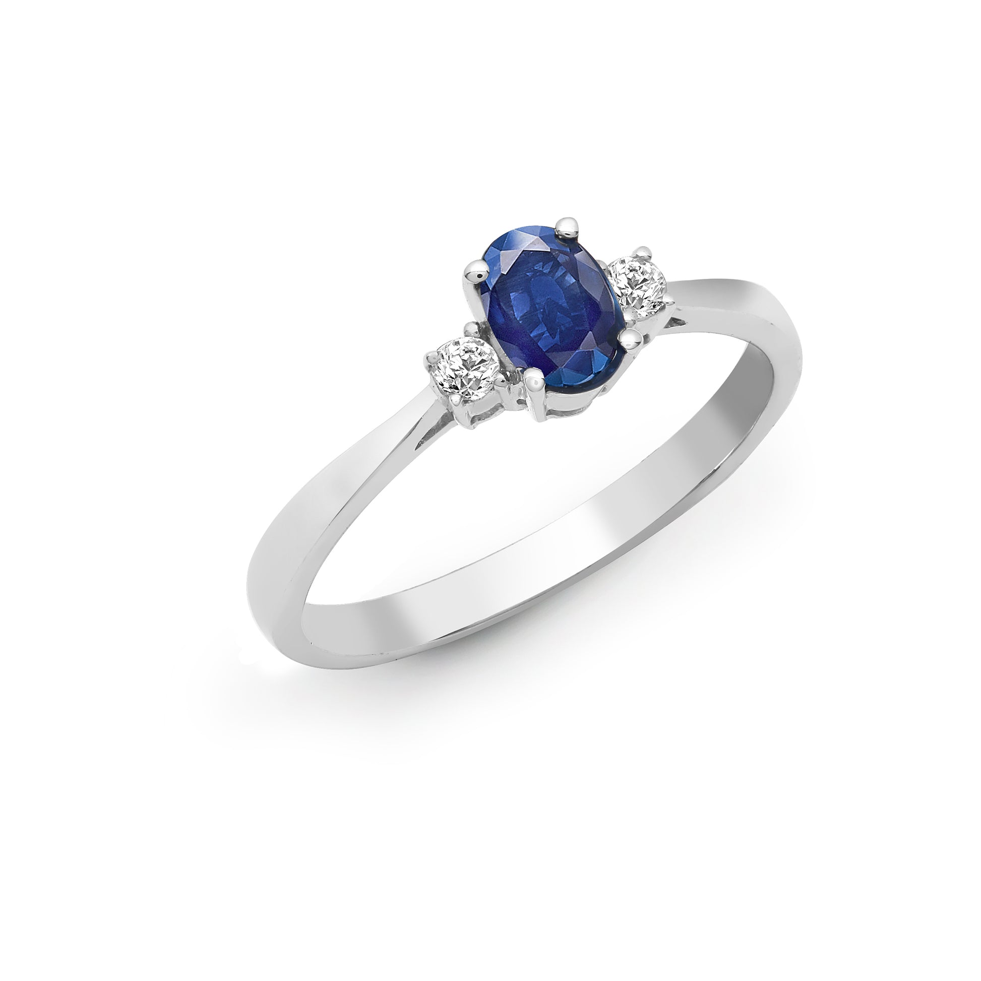 18ct White Gold  Diamond Blue Sapphire Trilogy Engagement Ring 6mm - 18R629