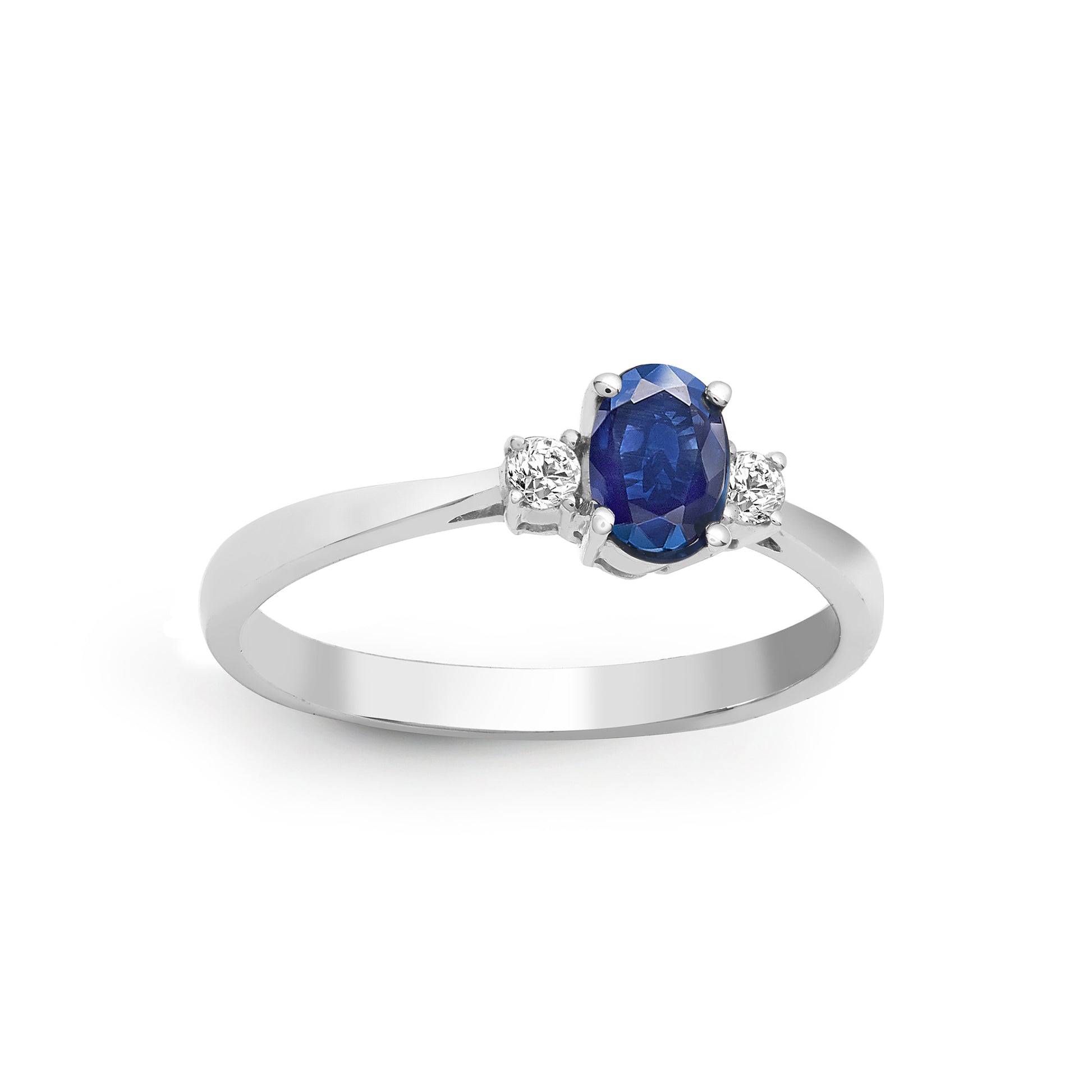 18ct White Gold  Diamond Blue Sapphire Trilogy Engagement Ring 6mm - 18R629