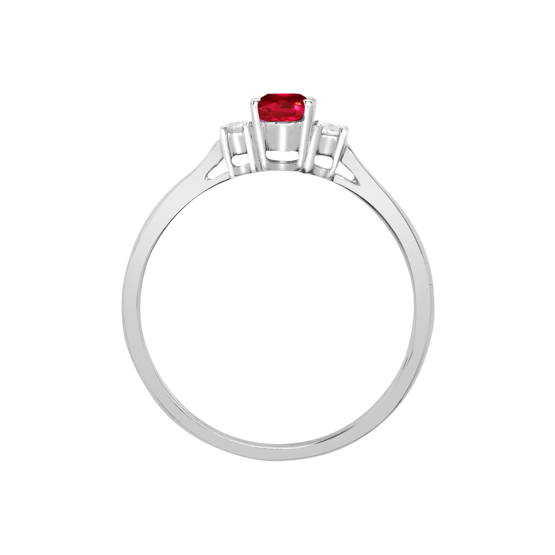 18ct White Gold  Diamond Red Ruby Trilogy Engagement Ring 6mm - 18R630
