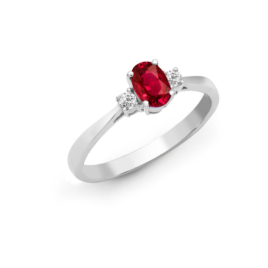 18ct White Gold  Diamond Red Ruby Trilogy Engagement Ring 6mm - 18R630