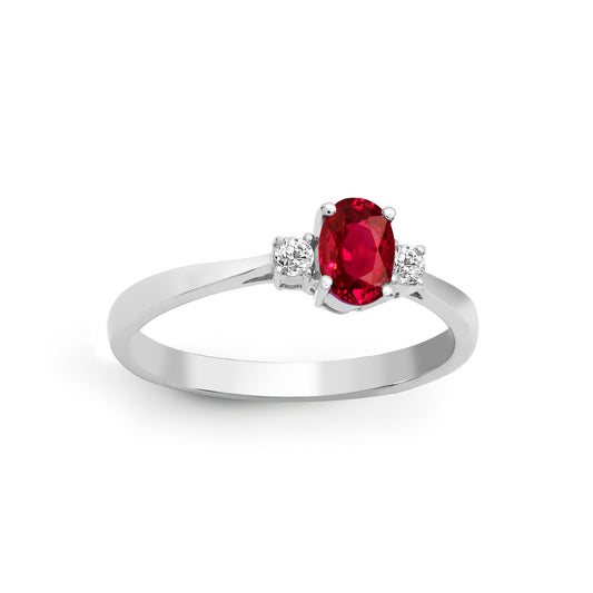 18ct White Gold  Diamond Red Ruby Trilogy Engagement Ring 6mm - 18R630