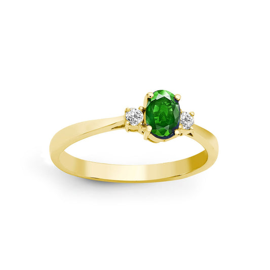 18ct Gold  Diamond Green Emerald Trilogy Engagement Ring 6mm - 18R632