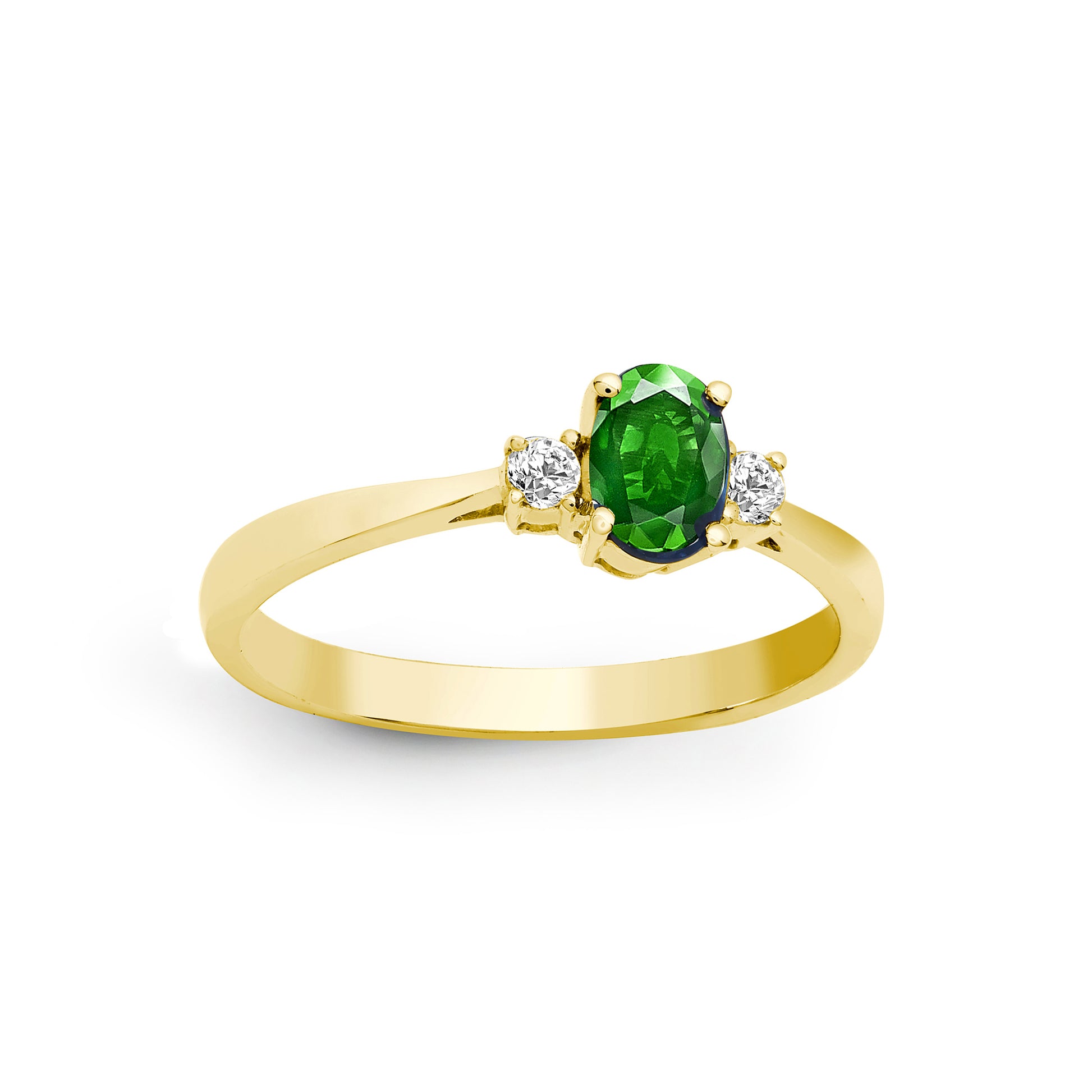 18ct Gold  Diamond Green Emerald Trilogy Engagement Ring 6mm - 18R632