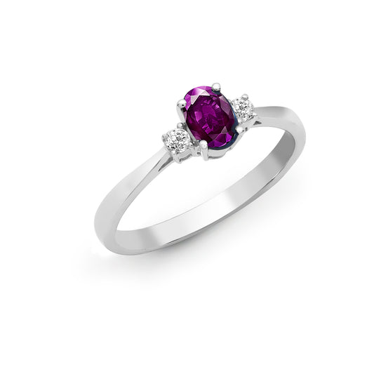 18ct White Gold  Diamond Amethyst Trilogy Engagement Ring 6mm - 18R633