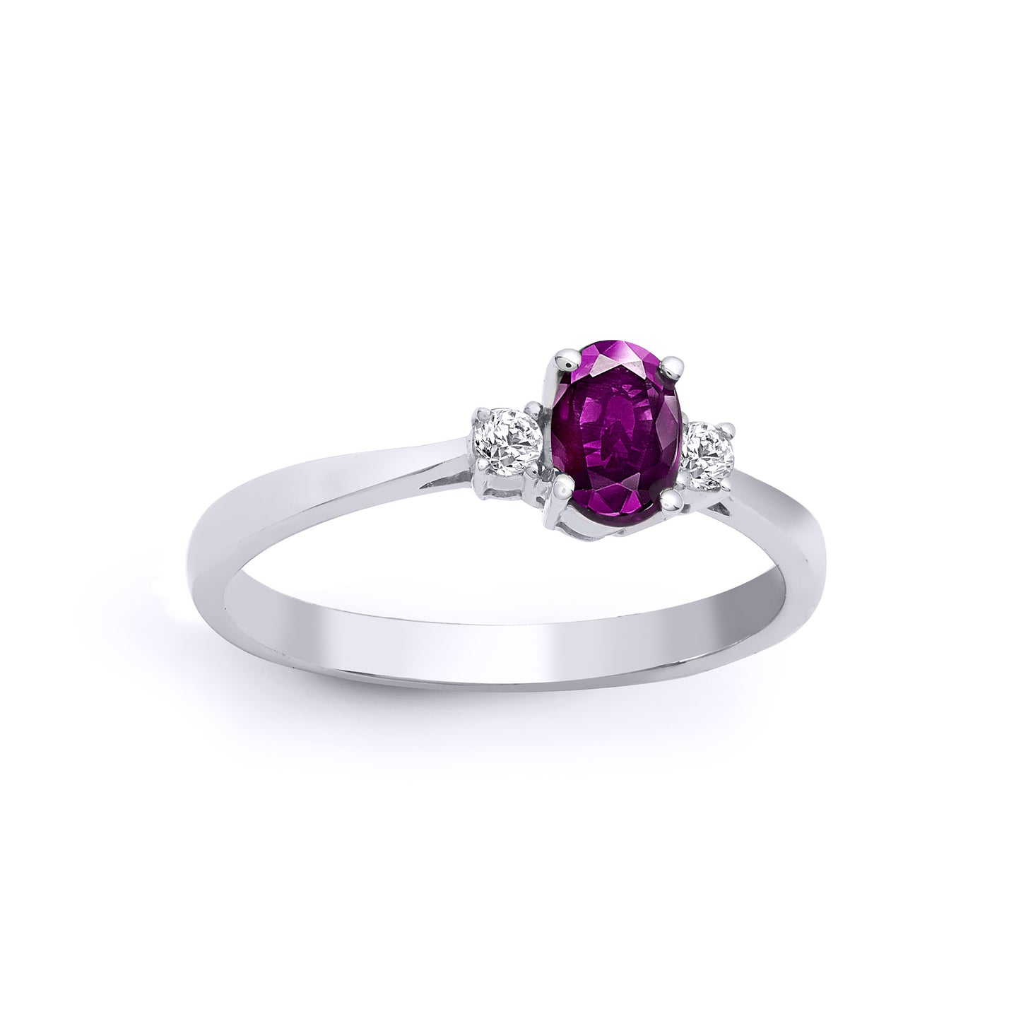 18ct White Gold  Diamond Amethyst Trilogy Engagement Ring 6mm - 18R633