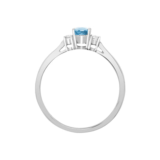18ct White Gold  Diamond Aquamarine Trilogy Engagement Ring 6mm - 18R634