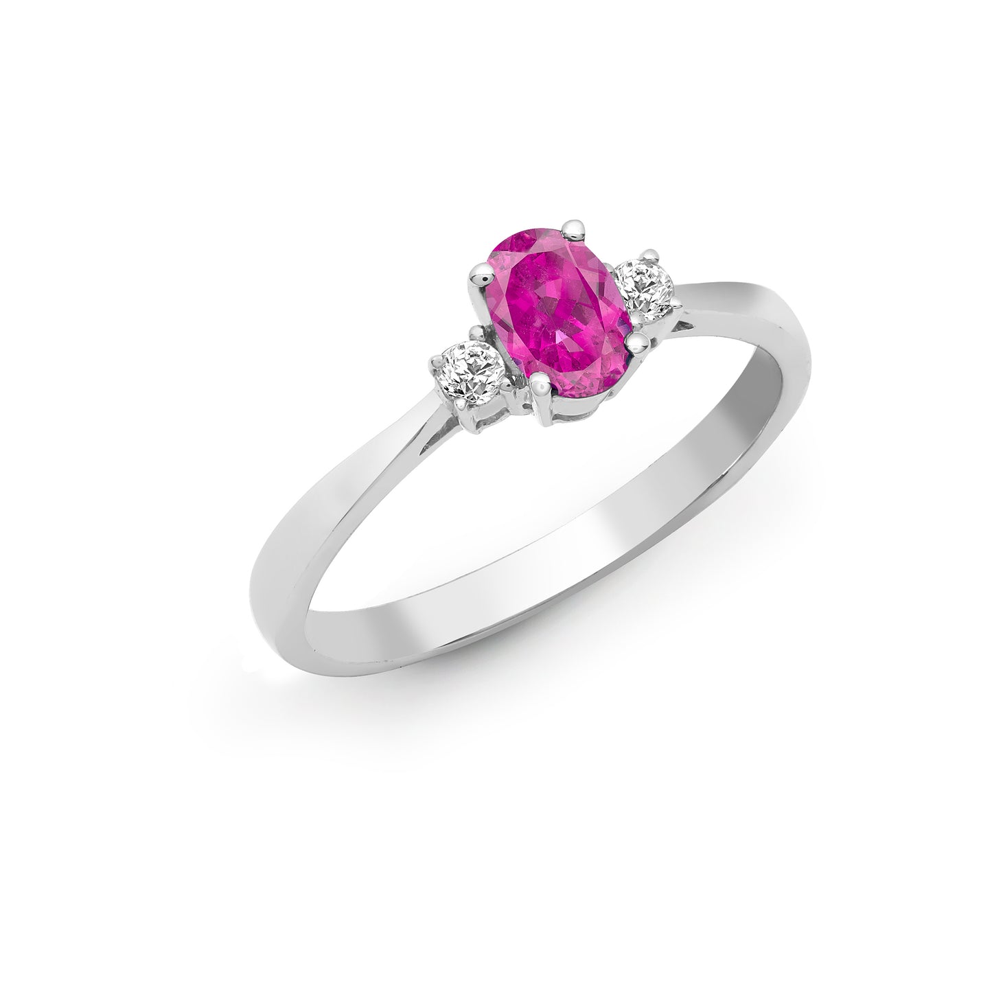 18ct White Gold  Diamond Pink Sapphire Trilogy Engagement Ring 6mm - 18R635