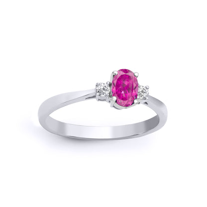 18ct White Gold  Diamond Pink Sapphire Trilogy Engagement Ring 6mm - 18R635