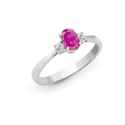 18ct White Gold  Diamond Pink Sapphire Trilogy Engagement Ring 6mm - 18R635