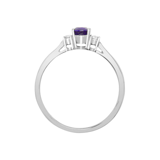 18ct White Gold  Diamond Tanzanite Trilogy Engagement Ring 6mm - 18R636