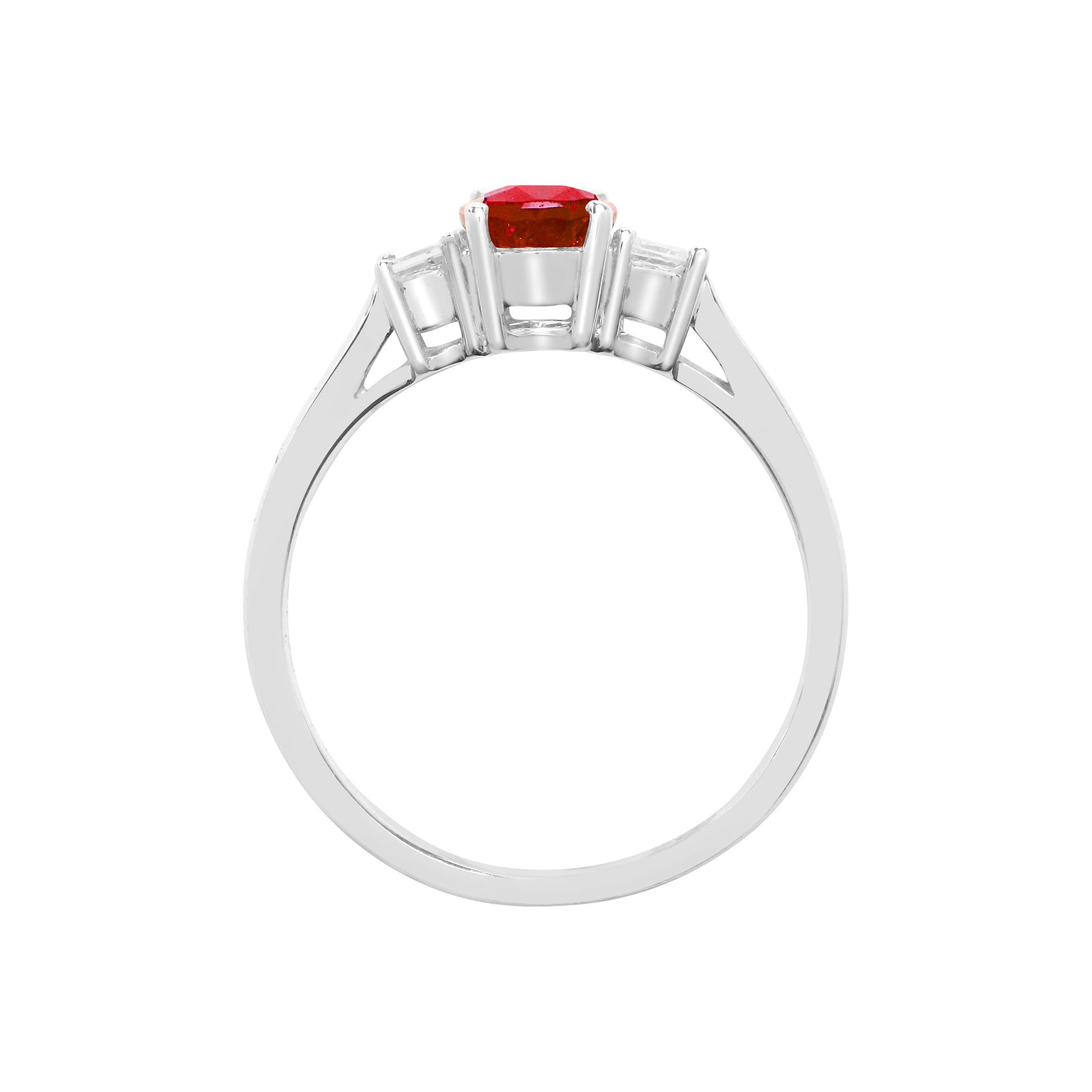 18ct White Gold  Diamond 1ct Red Ruby Trilogy Engagement Ring 7mm - 18R637