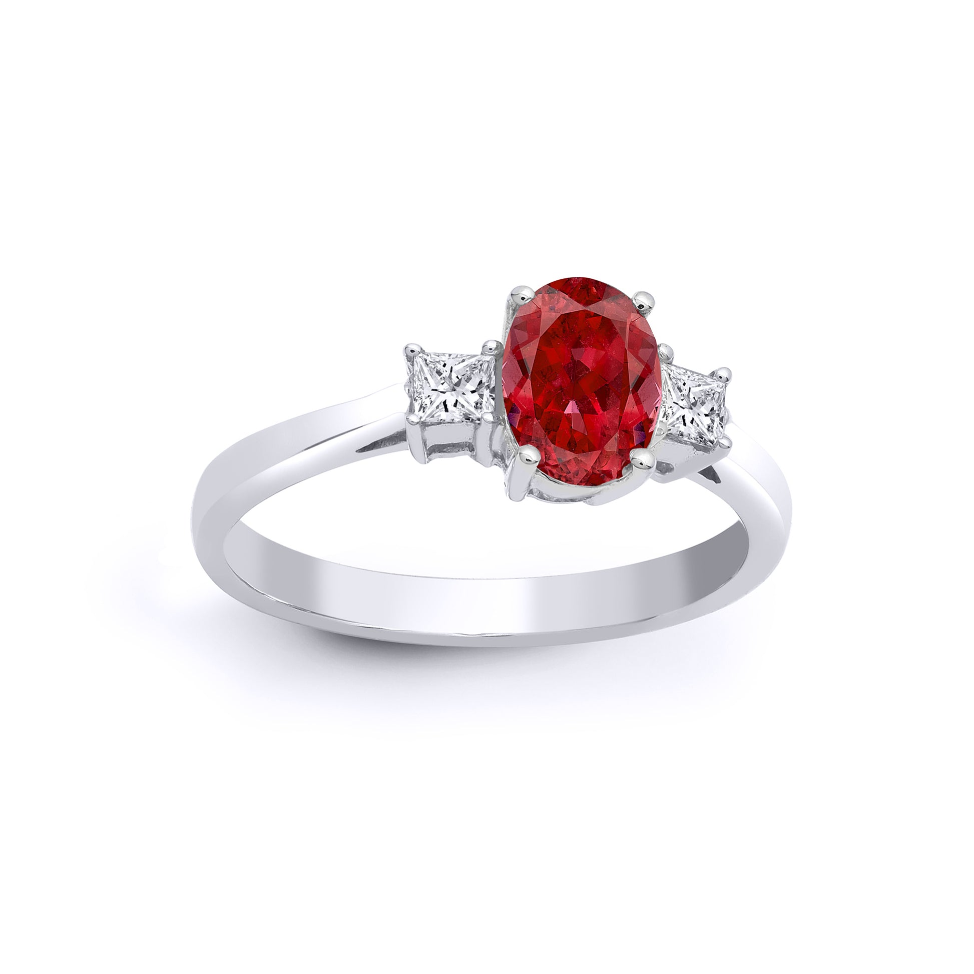 18ct White Gold  Diamond 1ct Red Ruby Trilogy Engagement Ring 7mm - 18R637