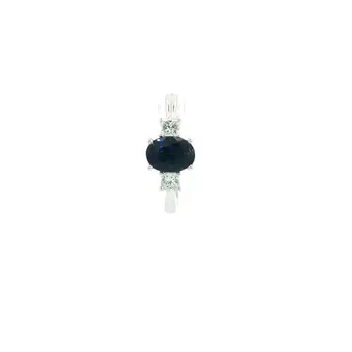 18ct White Gold  Diamond Blue Sapphire Trilogy Engagement Ring 7mm - 18R639