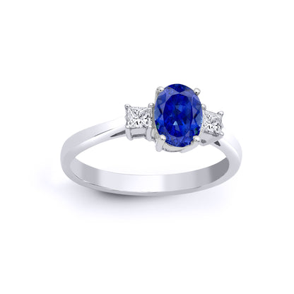 18ct White Gold  Diamond Blue Sapphire Trilogy Engagement Ring 7mm - 18R639