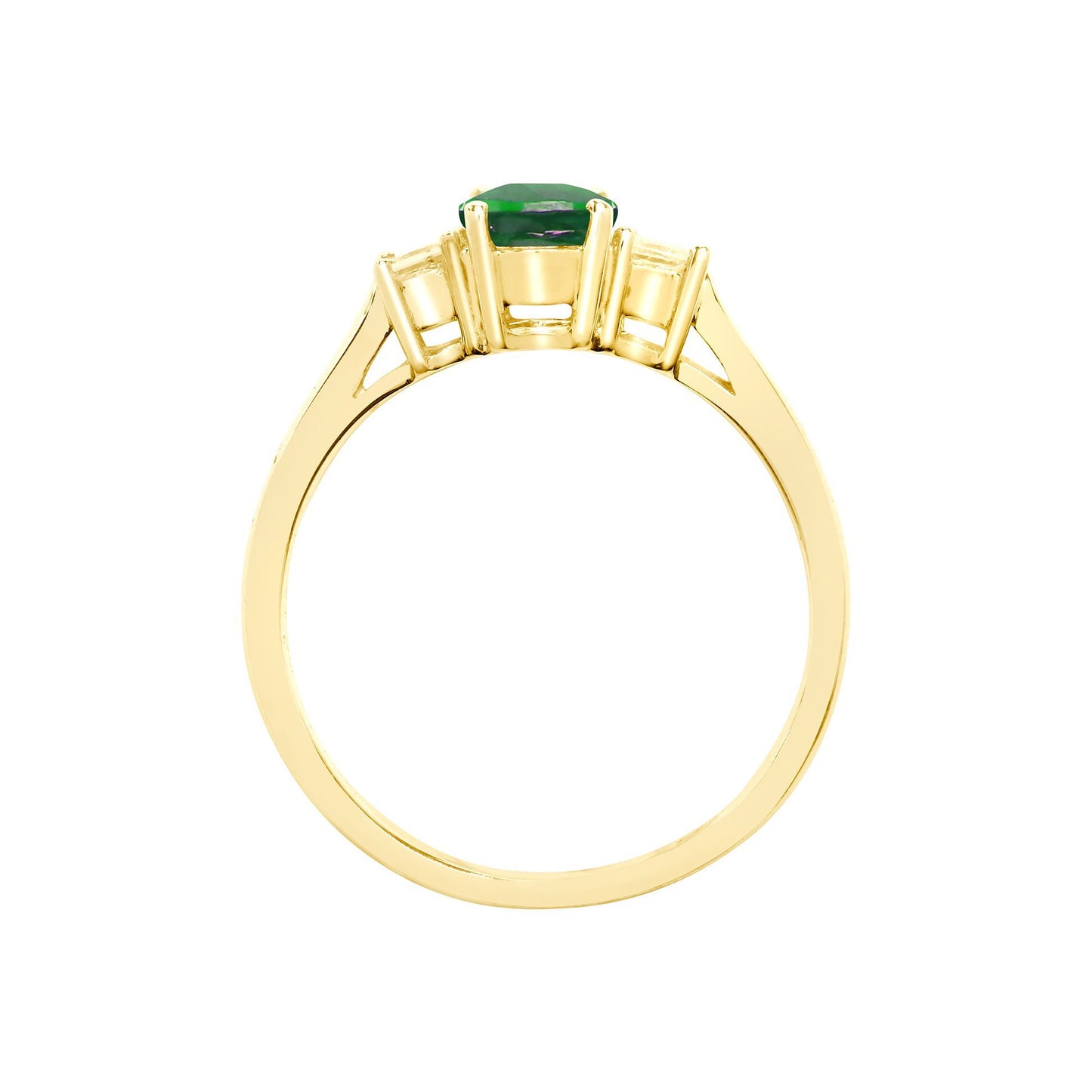 18ct Gold  Diamond Green Emerald Trilogy Engagement Ring 7mm - 18R641