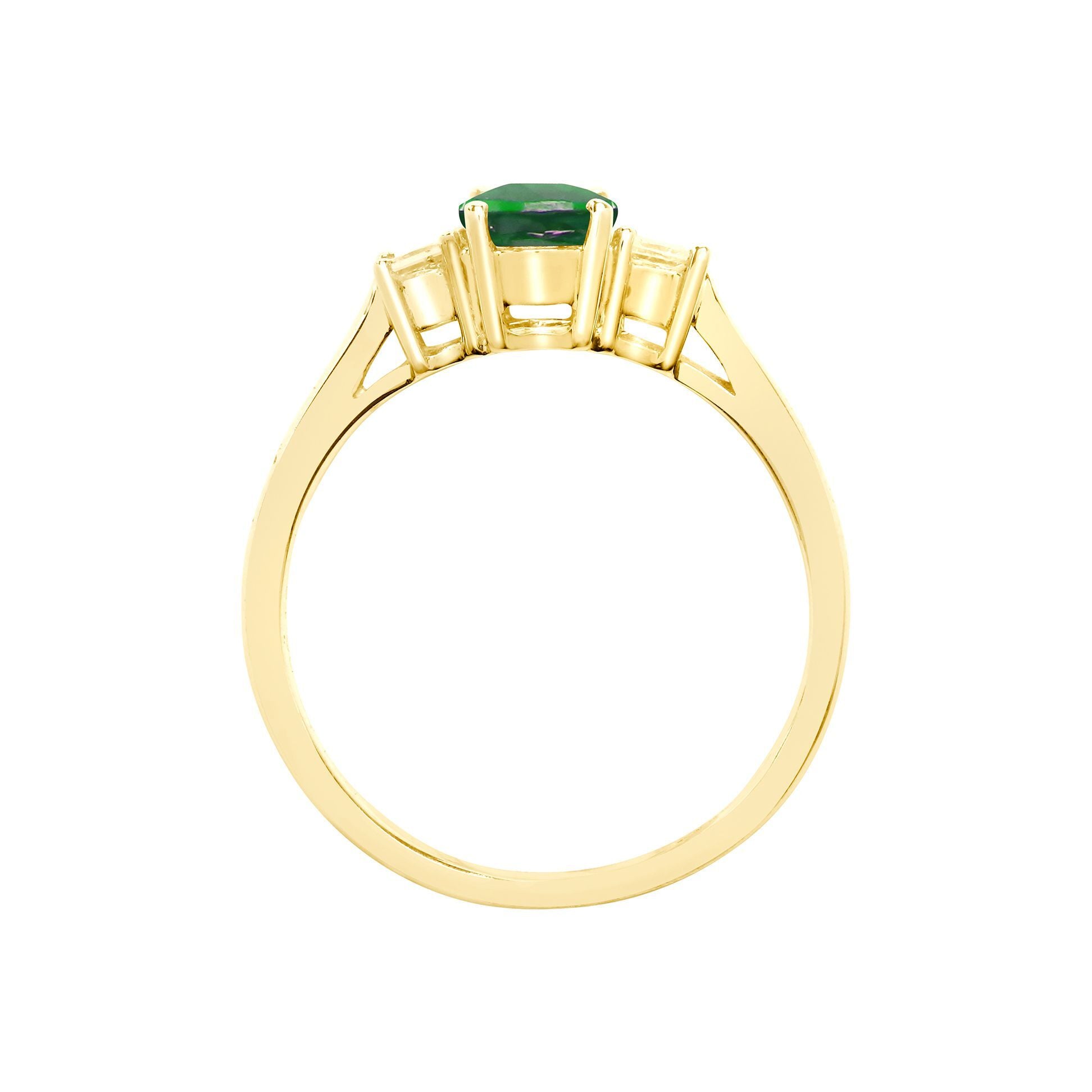 18ct Gold  Diamond Green Emerald Trilogy Engagement Ring 7mm - 18R641