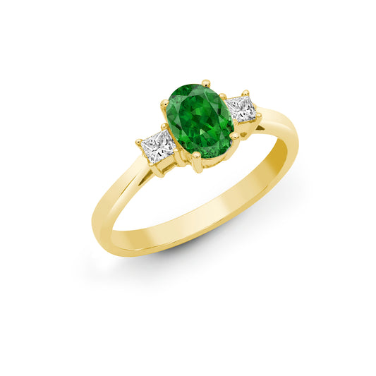 18ct Gold  Diamond Green Emerald Trilogy Engagement Ring 7mm - 18R641