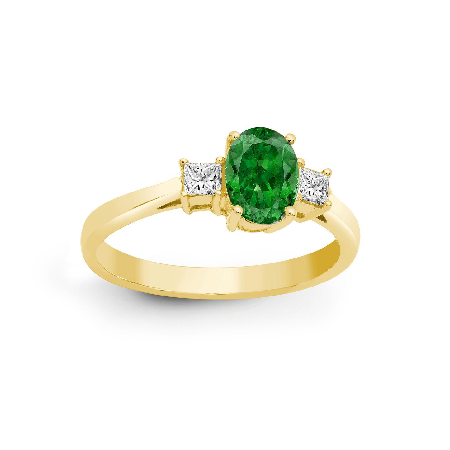 18ct Gold  Diamond Green Emerald Trilogy Engagement Ring 7mm - 18R641