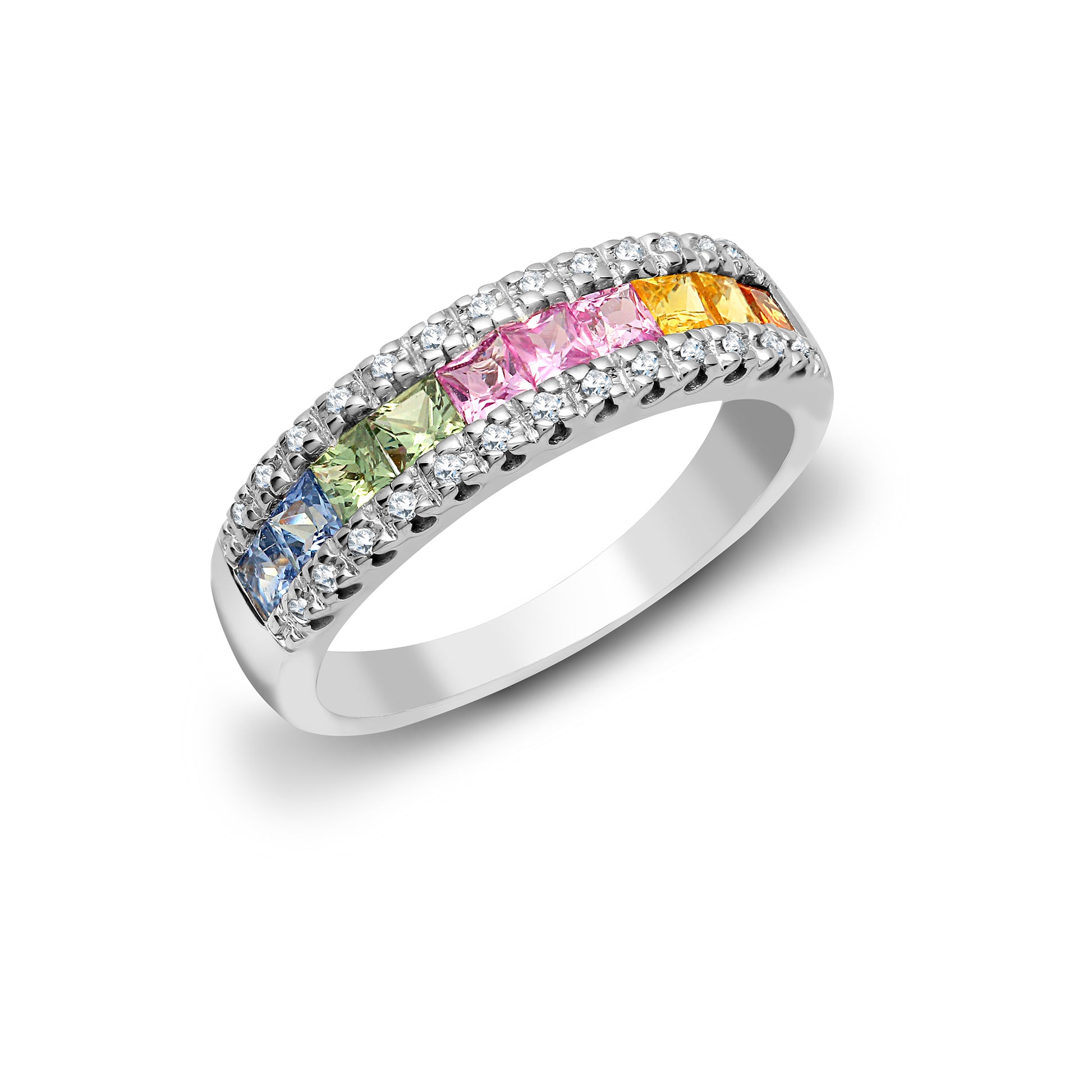 18ct White Gold  Diamond Rainbow Sapphire Half Eternity Ring 5mm - 18R657
