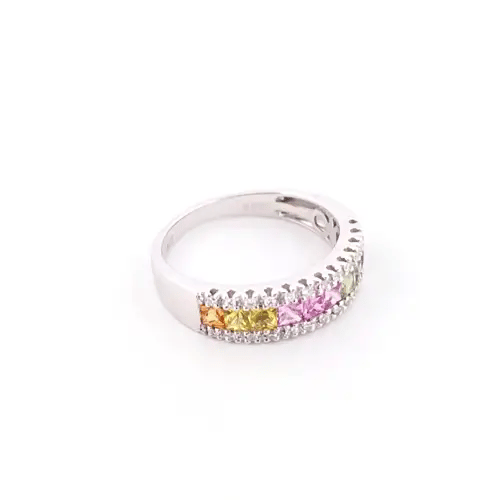 18ct White Gold  Diamond Rainbow Sapphire Half Eternity Ring 5mm - 18R657