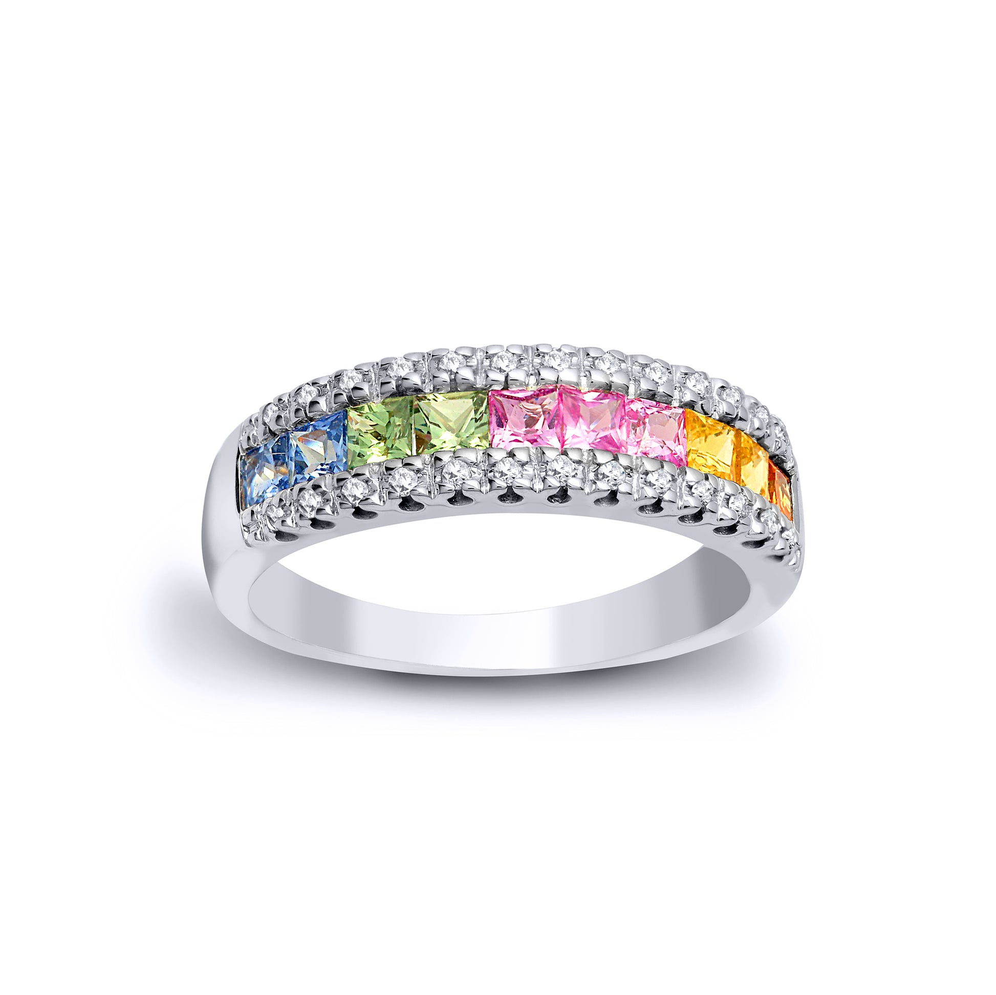 18ct White Gold  Diamond Rainbow Sapphire Half Eternity Ring 5mm - 18R657